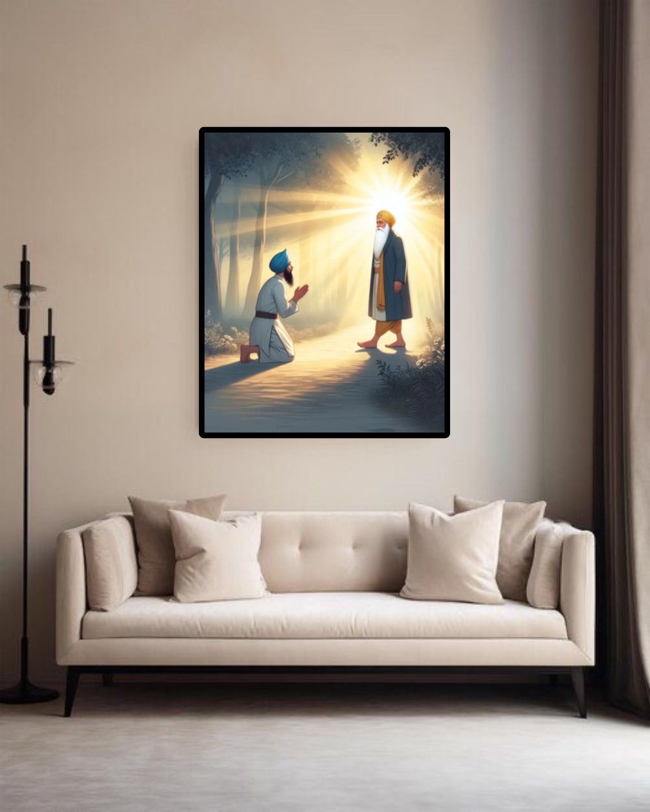 Sikh Men Bowing In Front of Guru Nanak Ji Inspiring Wall Art Poster