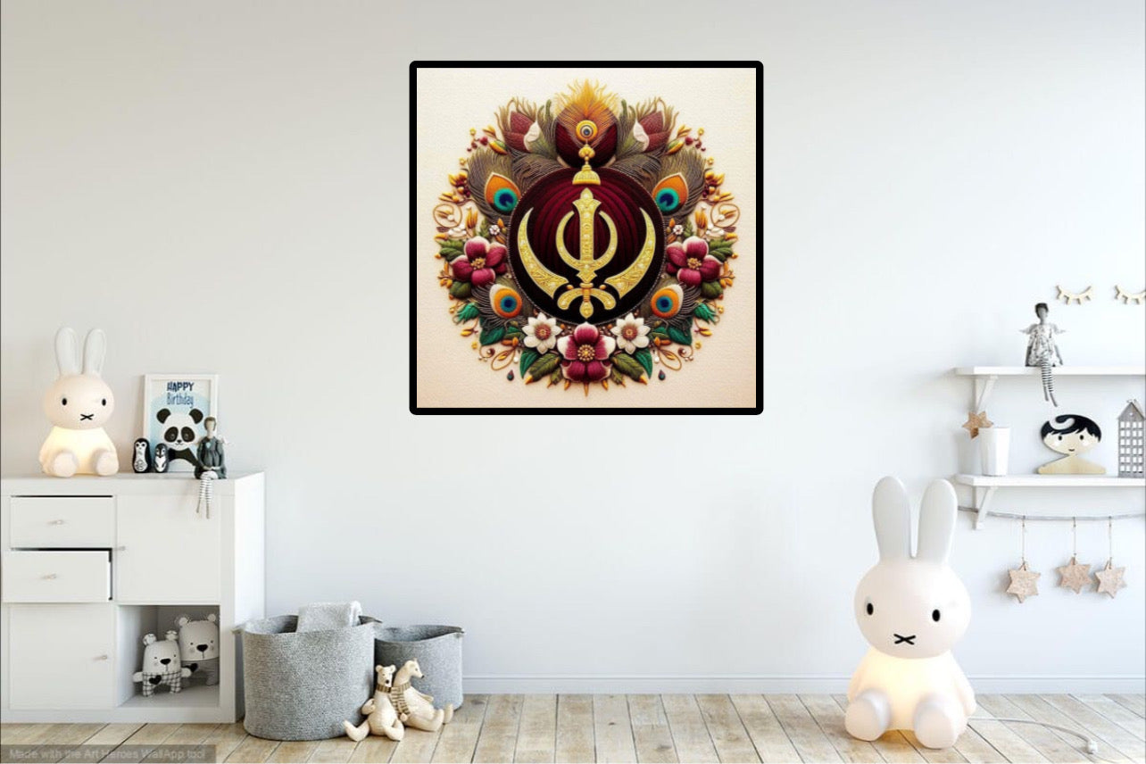 Sikhi Beautiful Floral Design Khanda Wall Art Poster
