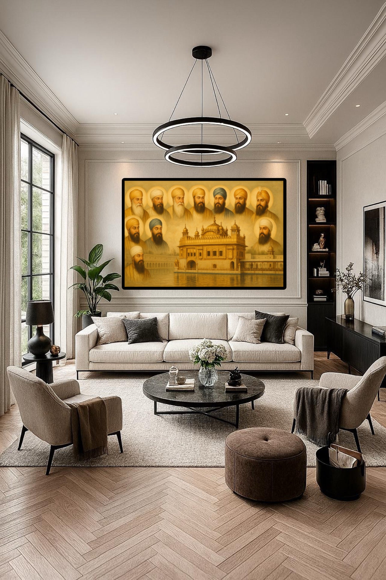 10 Guru and Baba Deep Singh Ji in Shri Harmandir Sahib Traditional Landscape Wall Art Poster