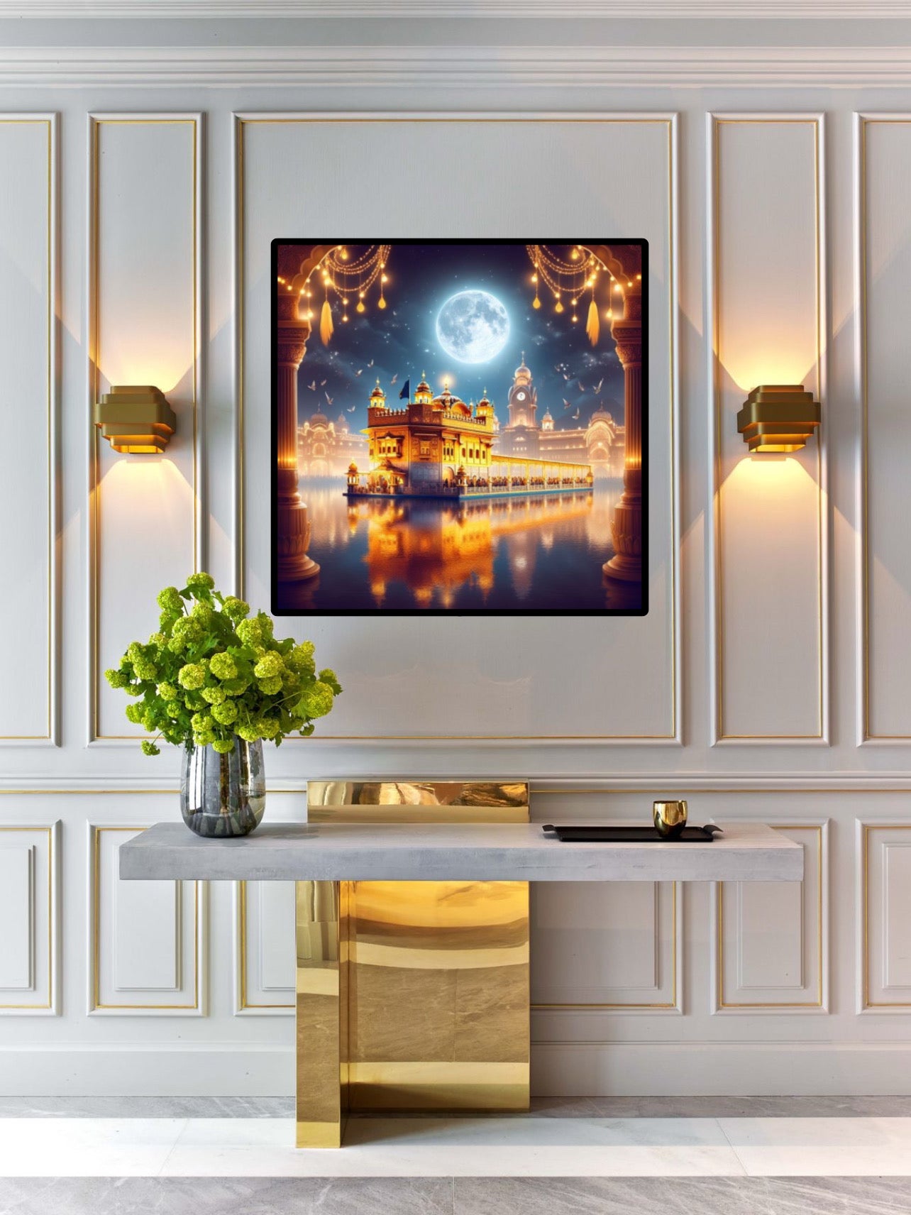 Beautiful Aesthetic Inspiring Harmandir Sahib Golden Temple Blue Full Moon Wall Art Poster