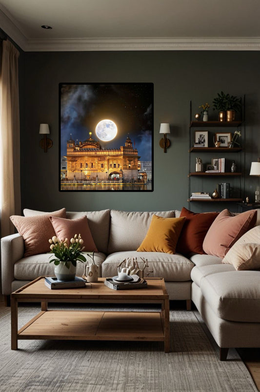 Sikhi Harmandir Sahib Golden Temple Full Moon Night Wall Art Poster