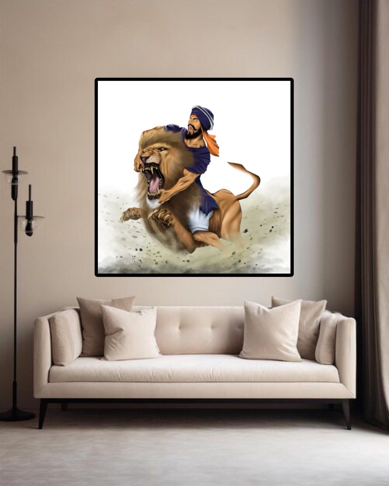 Sikh Warrior on Lion Symbolism Wall Art Poster
