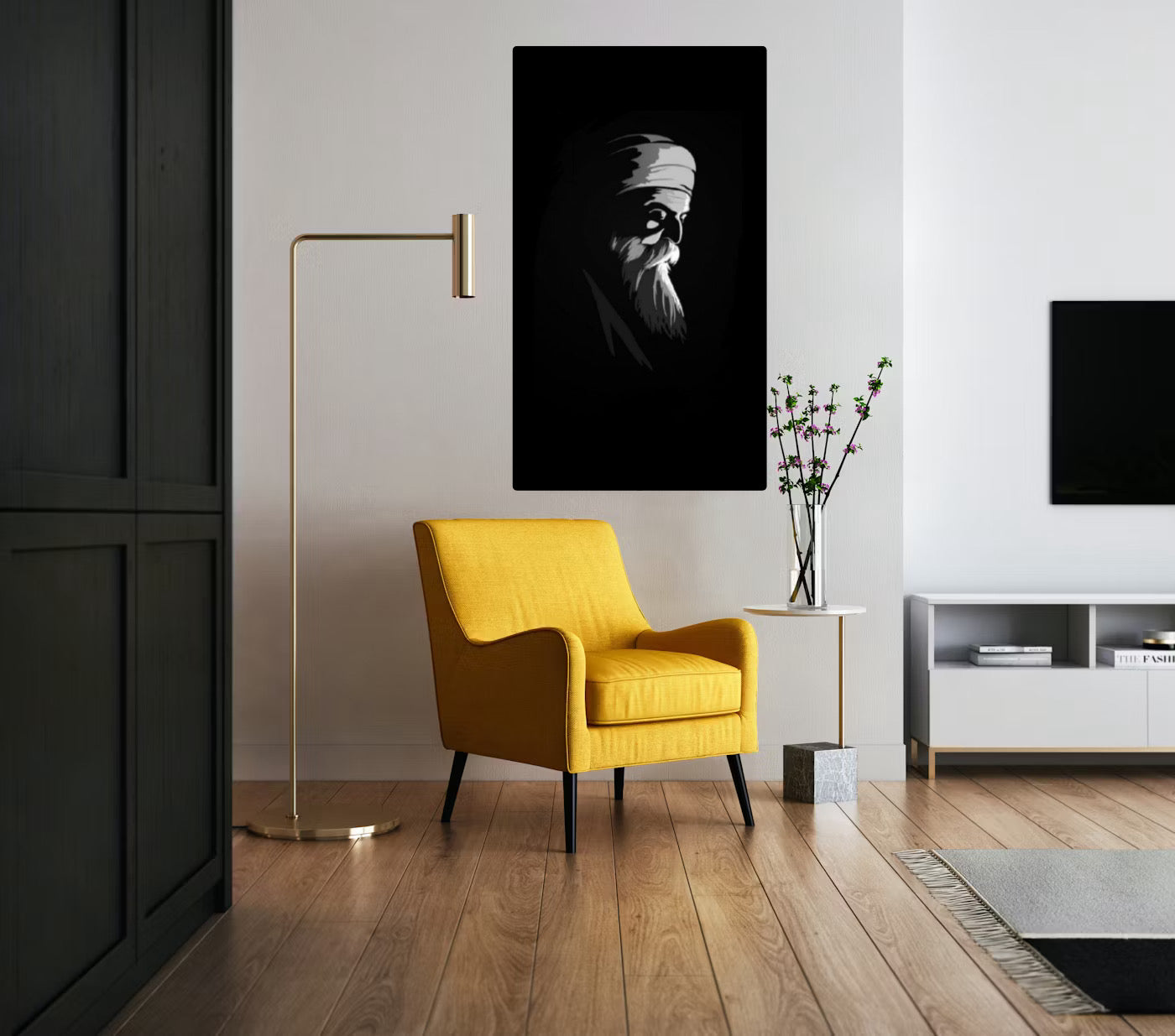 Beautiful Black & Grey Guru Nanak Ji Wall Art Poster