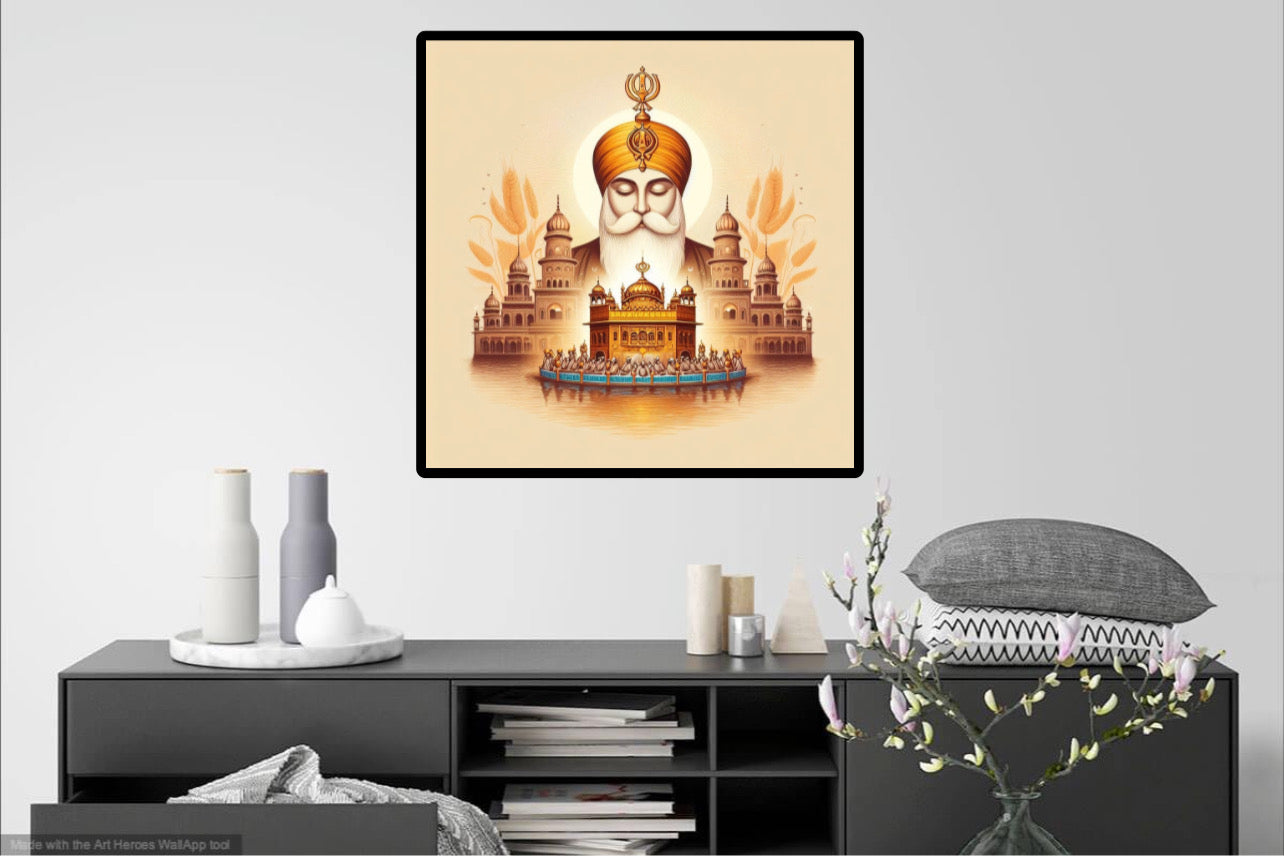 Guru Ji Surrounded Harmandir Sahib Sikhi Wall Art Poster