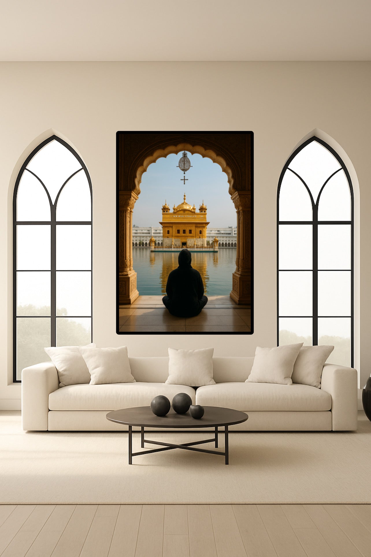 Gazing Portrait Beautiful Golden Shri Harmandir Sahib Ji Portrait Pillars Wall Art Poster