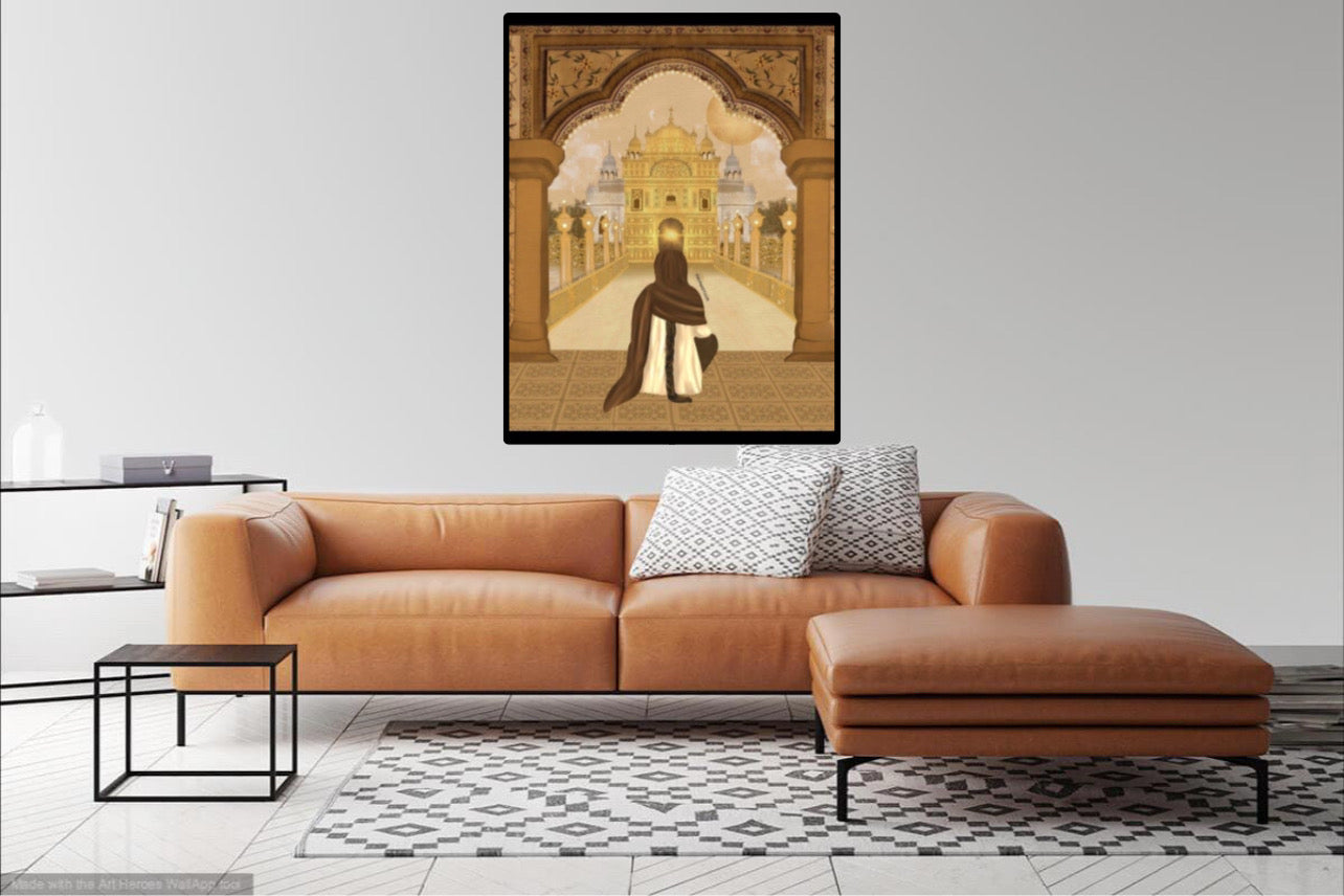 Sikhi Darbar Harmandir Sahib Golden Temple Girl Praying Wall Art Poster