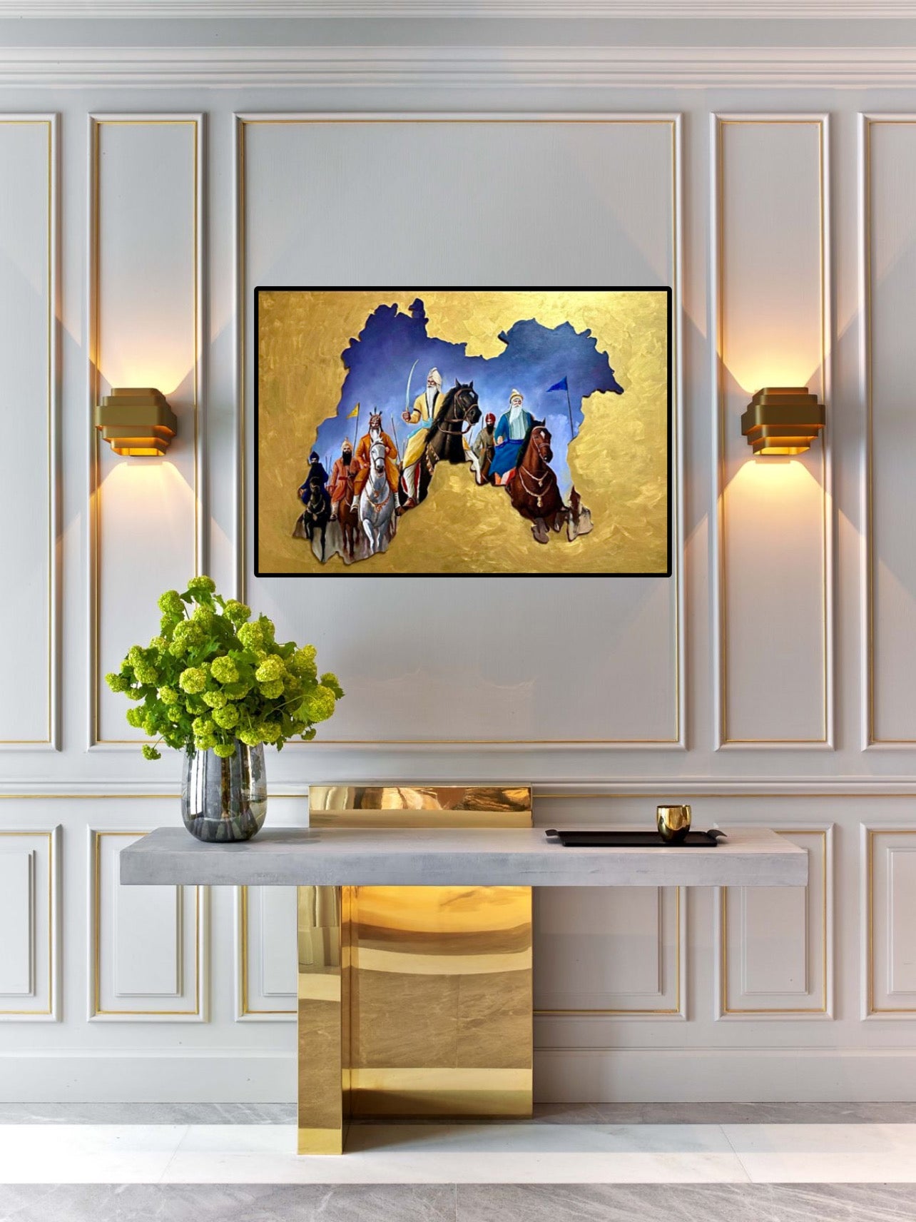 Beautiful Gold Punjab Map Outline with Sikh Battle Warriors Maharaja Ranjit Singh, Hari Singh Nalwa, Jassa Singh Ahluwalia Representation Unique Wall Art Poster