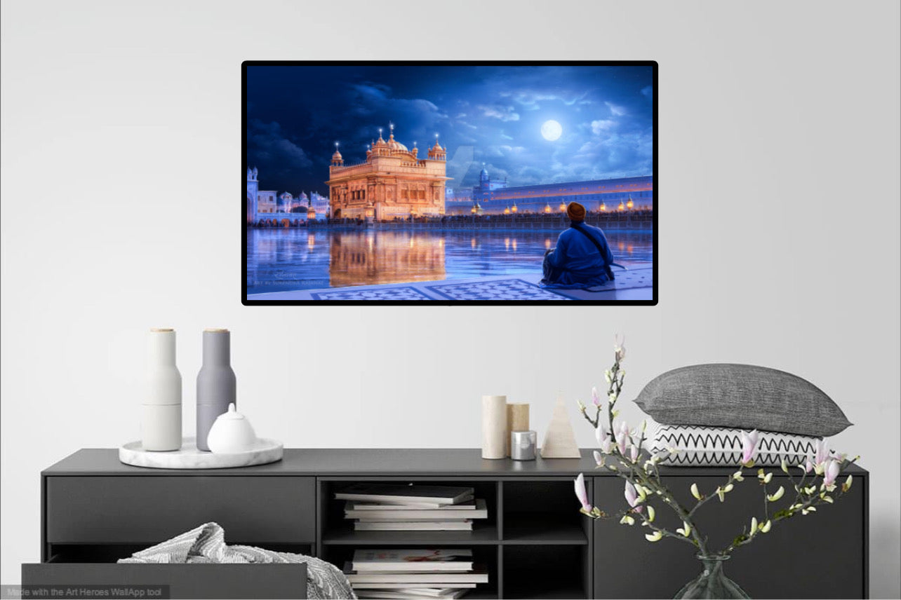 Sri Harmandir Sahib Blue Mystical Full Moon Wall Art Poster
