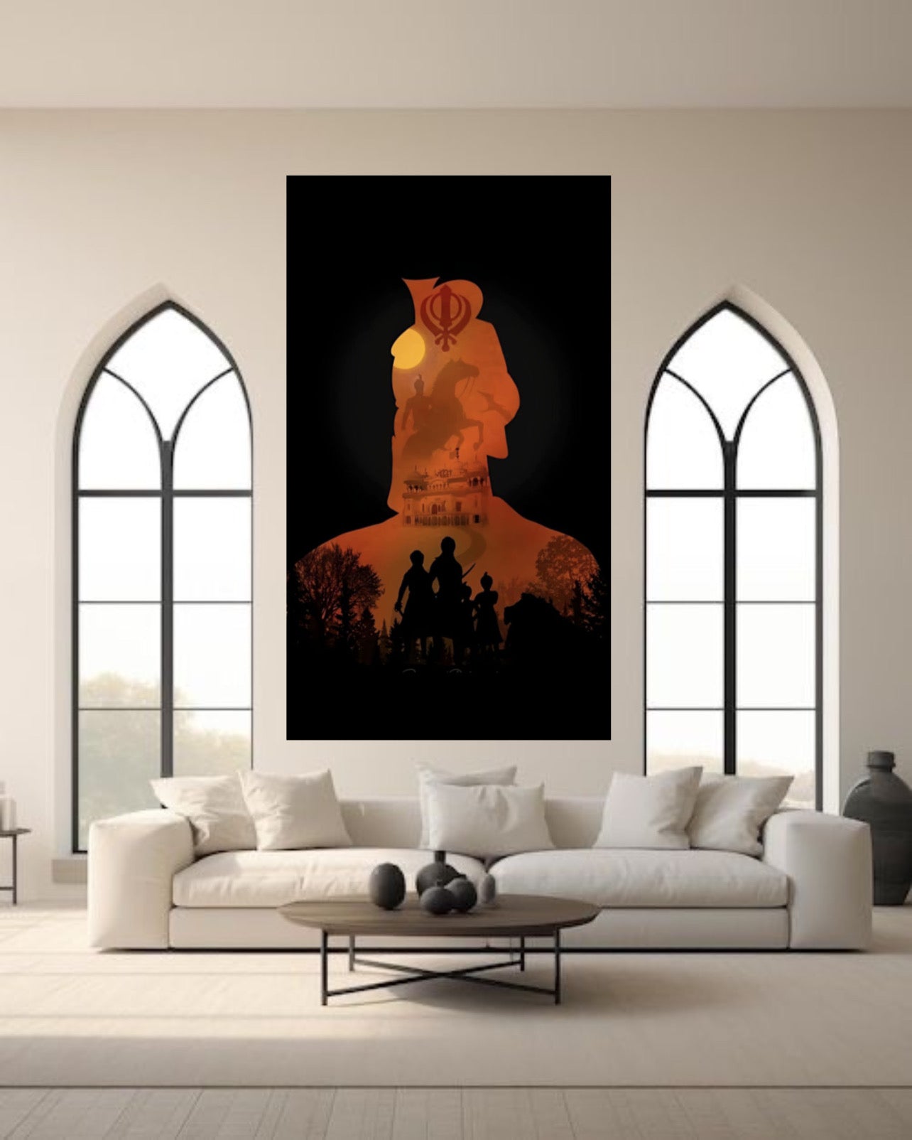 Sikhi Punjab Map Silhouette Guru Warrior Khanda Wall Art Poster