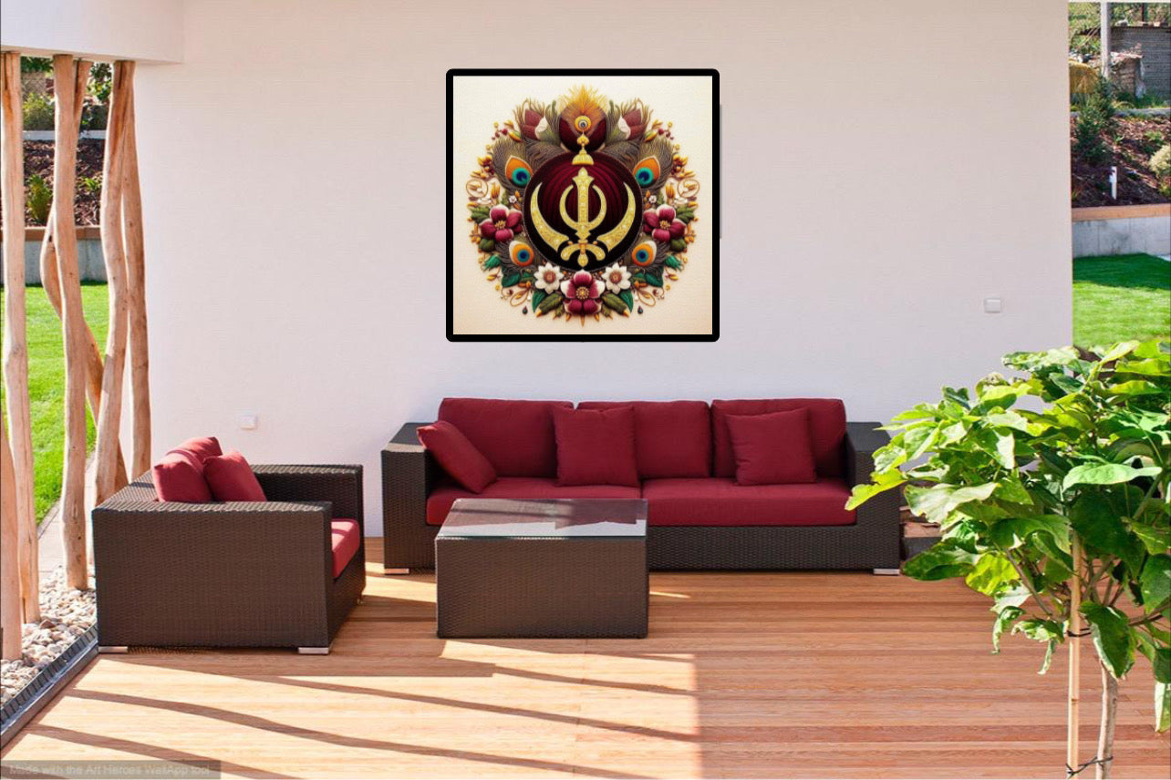 Sikhi Beautiful Floral Design Khanda Wall Art Poster