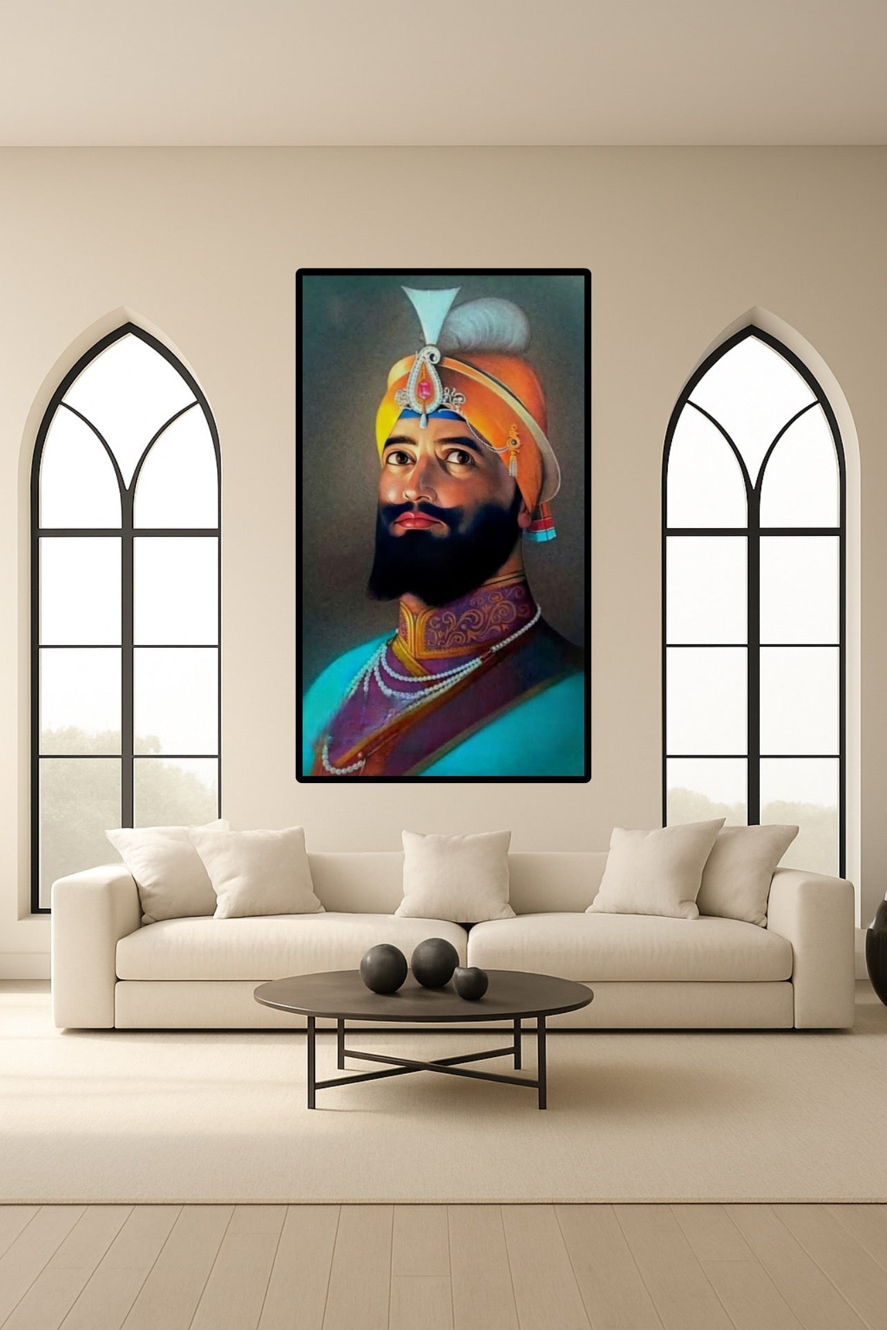 Guru Gobind Singh Ji Beautiful Turquoise Themed Portrait Wall Art Poster