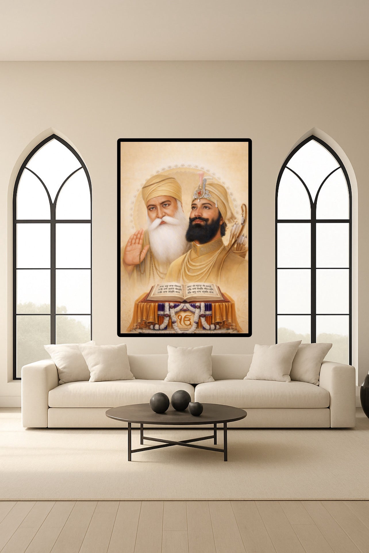 Guru Nanak Dev Ji & Guru Gobind Singh Ji Together Light Beige Wall Art Poster
