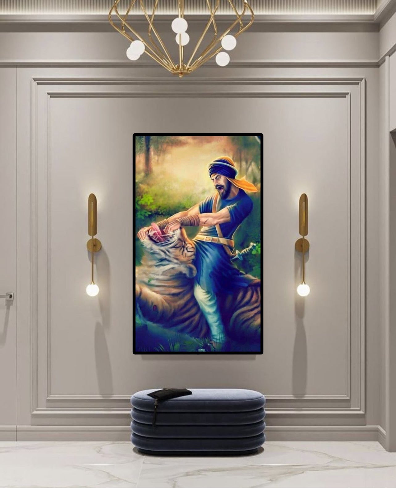 Sikhi Strong Warrior Fighting Lion Wall Art Poster