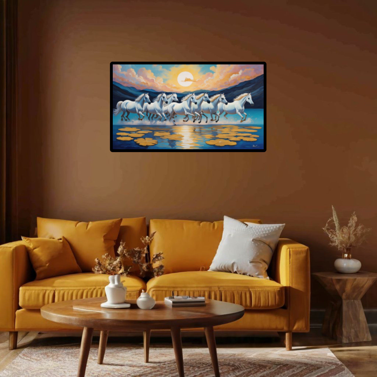 7 Horses Near Mountains Wall Art Poster