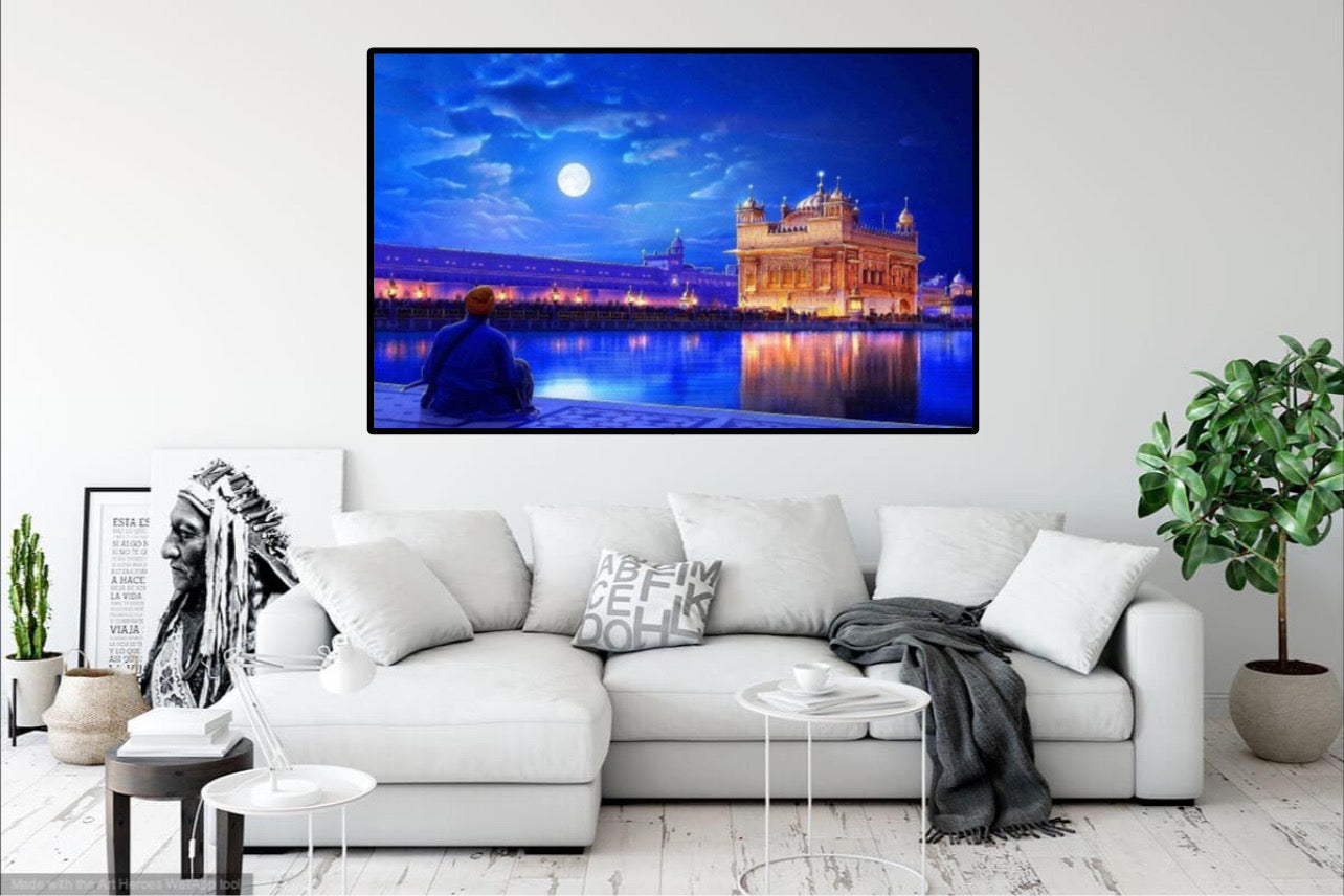 Sikhi Beautiful Harmandir Sahib Golden Temple Full Moon Wall Art Poster