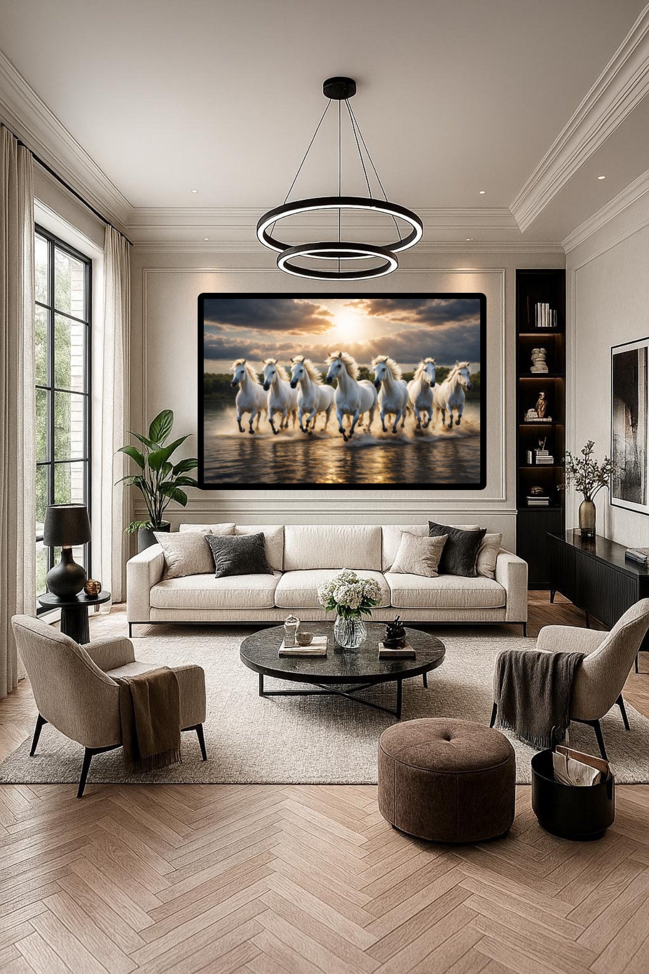 7 White Horses Wall Art Poster