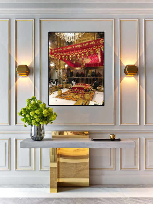 Inside Harmandir Sahib | Golden Temple | Guru Granth Sahib Ji | Red Wall Art Poster