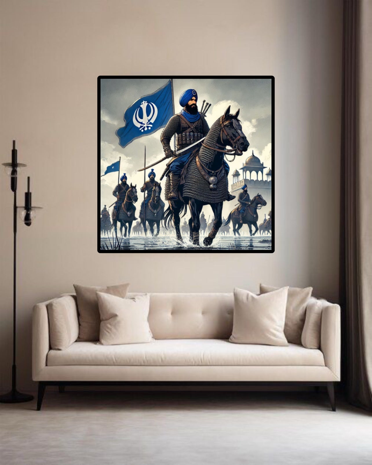 Sikhi Blue Khanda Flag Sikh Warriors on Battle Field Wall Art Poster