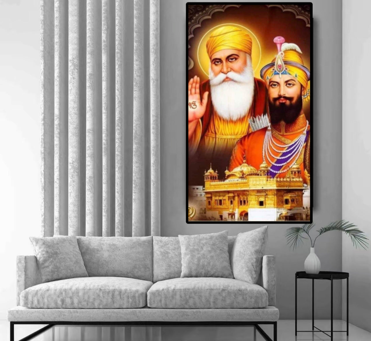 Sikh Guru Gobind Singh Ji and Guru Nanak Dev Ji Together Harmandir Sahib Wall Art Poster