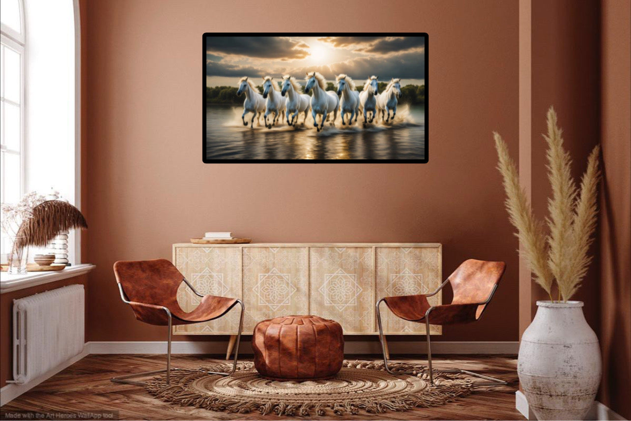 7 White Horses Wall Art Poster