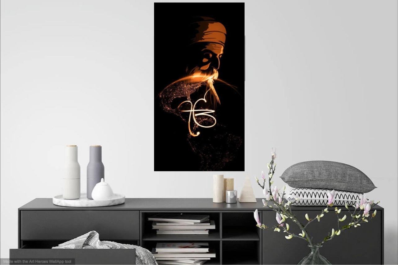 Guru Nanak Dev Ji Ek Onkar Black & Orange Wall Art Poster