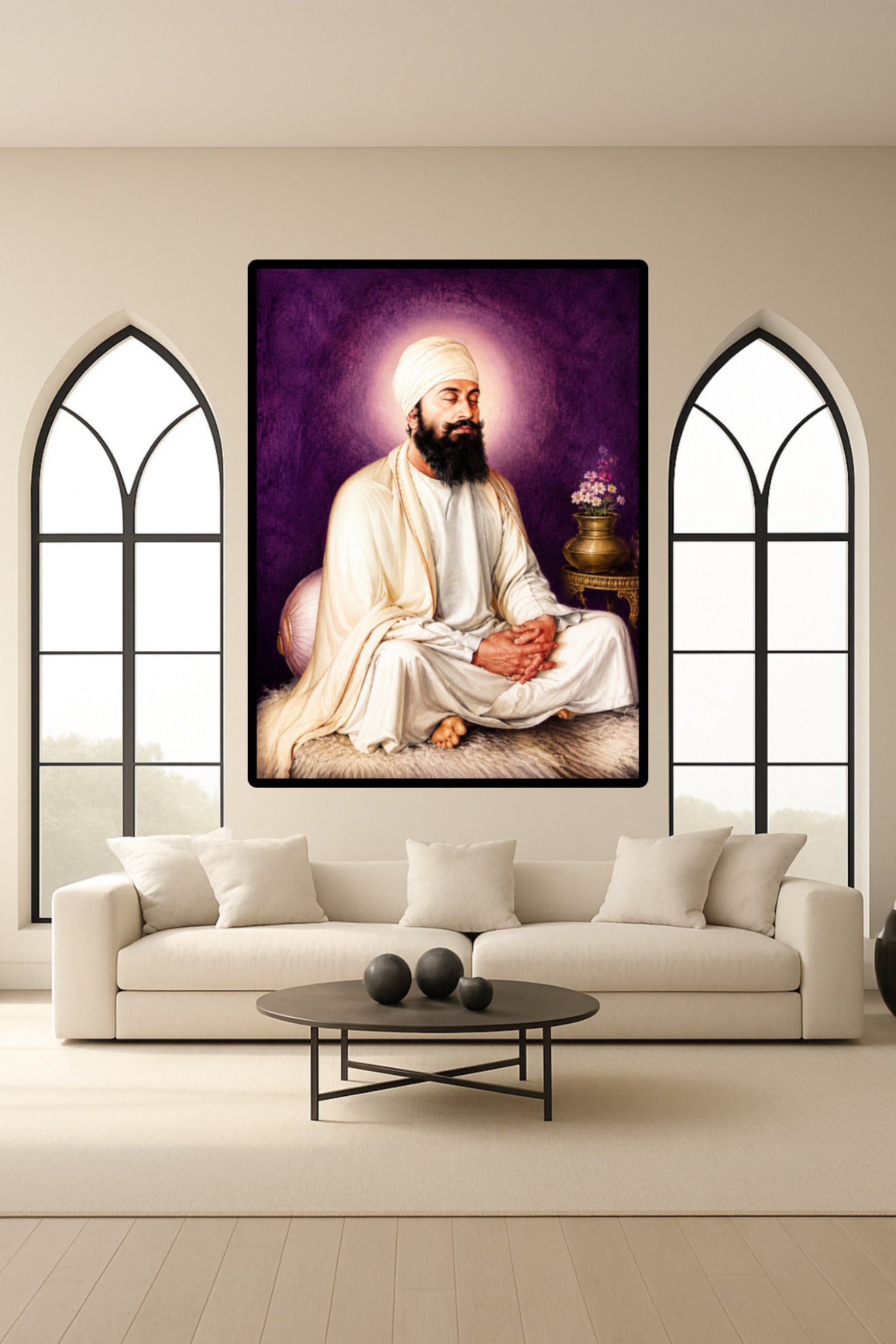 Sikhi Shri Teg Bahadur Ji Sitting Meditating Purple Wall Art Poster