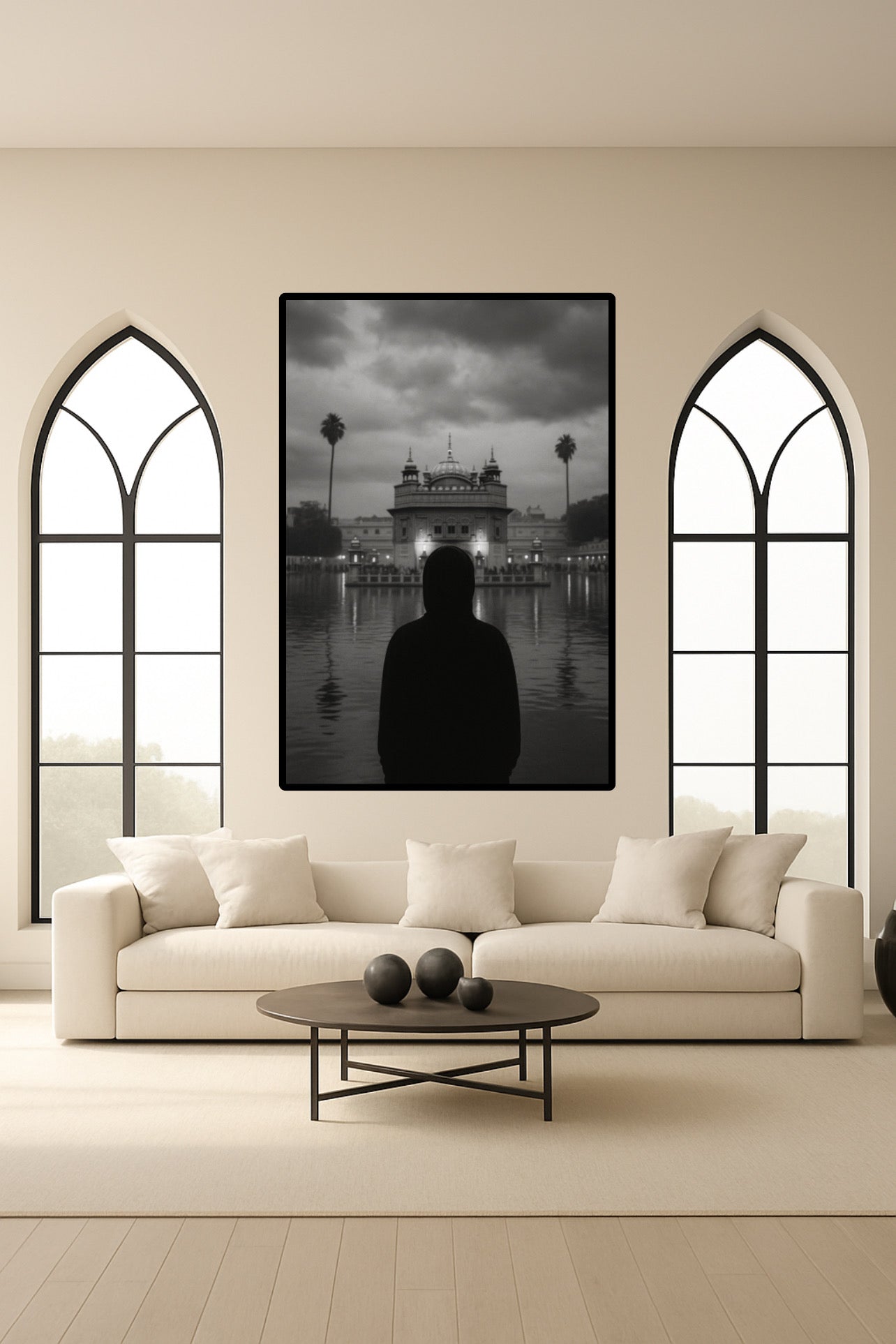 Portrait Black & Grey Shri Harmandir Sahib Visual Gazing Wall Art Poster