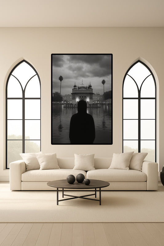 Portrait Black & Grey Shri Harmandir Sahib Visual Gazing Wall Art Poster