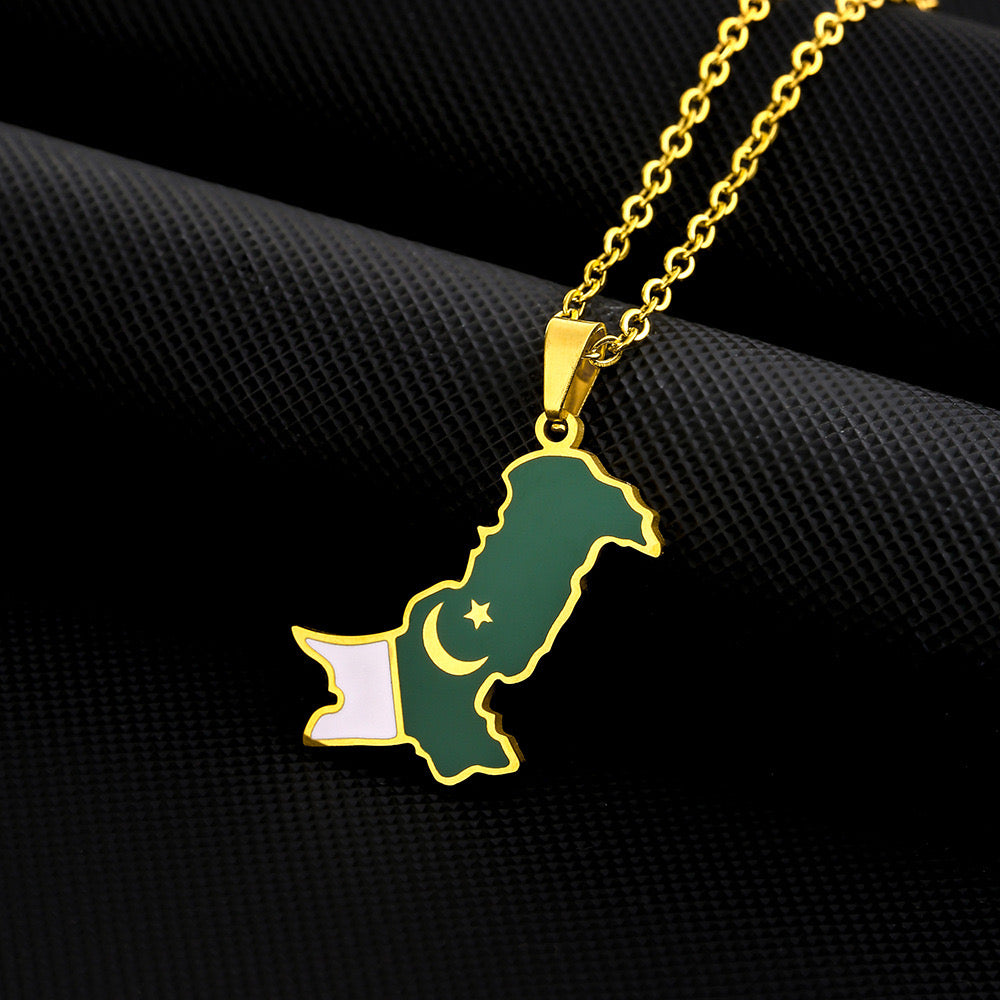 Pakistan Country Flag 18K Plated Pendant Necklace