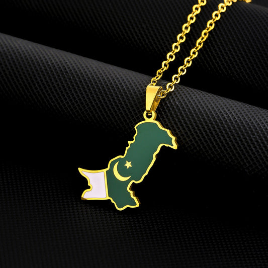 Pakistan Country Flag 18K Plated Pendant Necklace