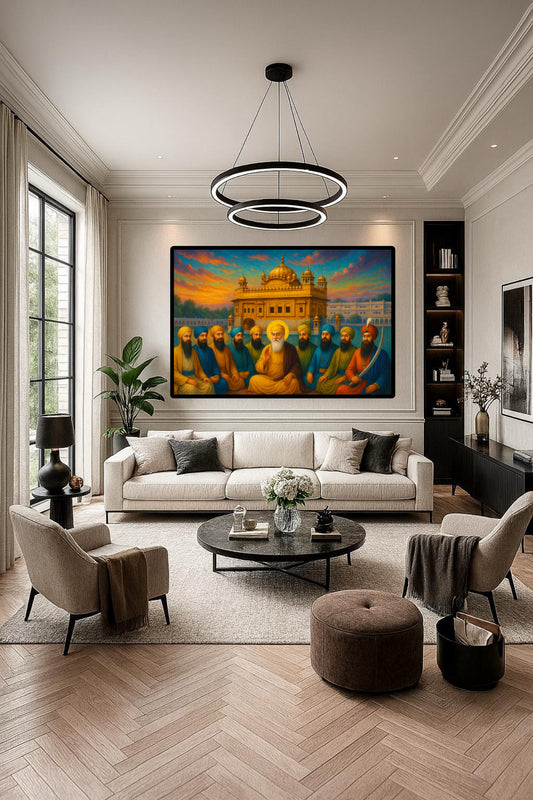 10 Gurus Unique Portrait Shri Harmandir Sahib Landscape Wall Art Poster