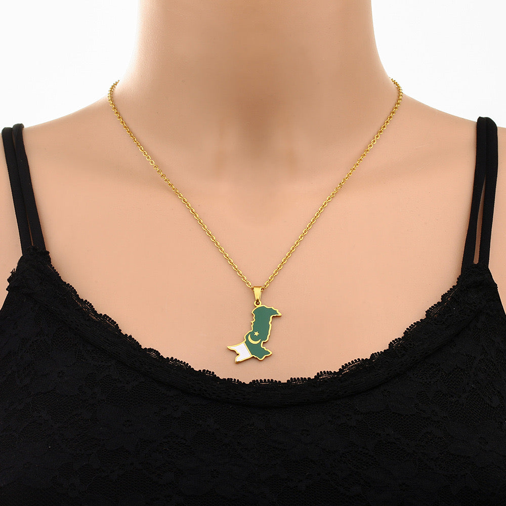 Pakistan Country Flag 18K Plated Pendant Necklace