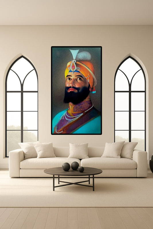 Guru Gobind Singh Ji Beautiful Turquoise Themed Portrait Wall Art Poster
