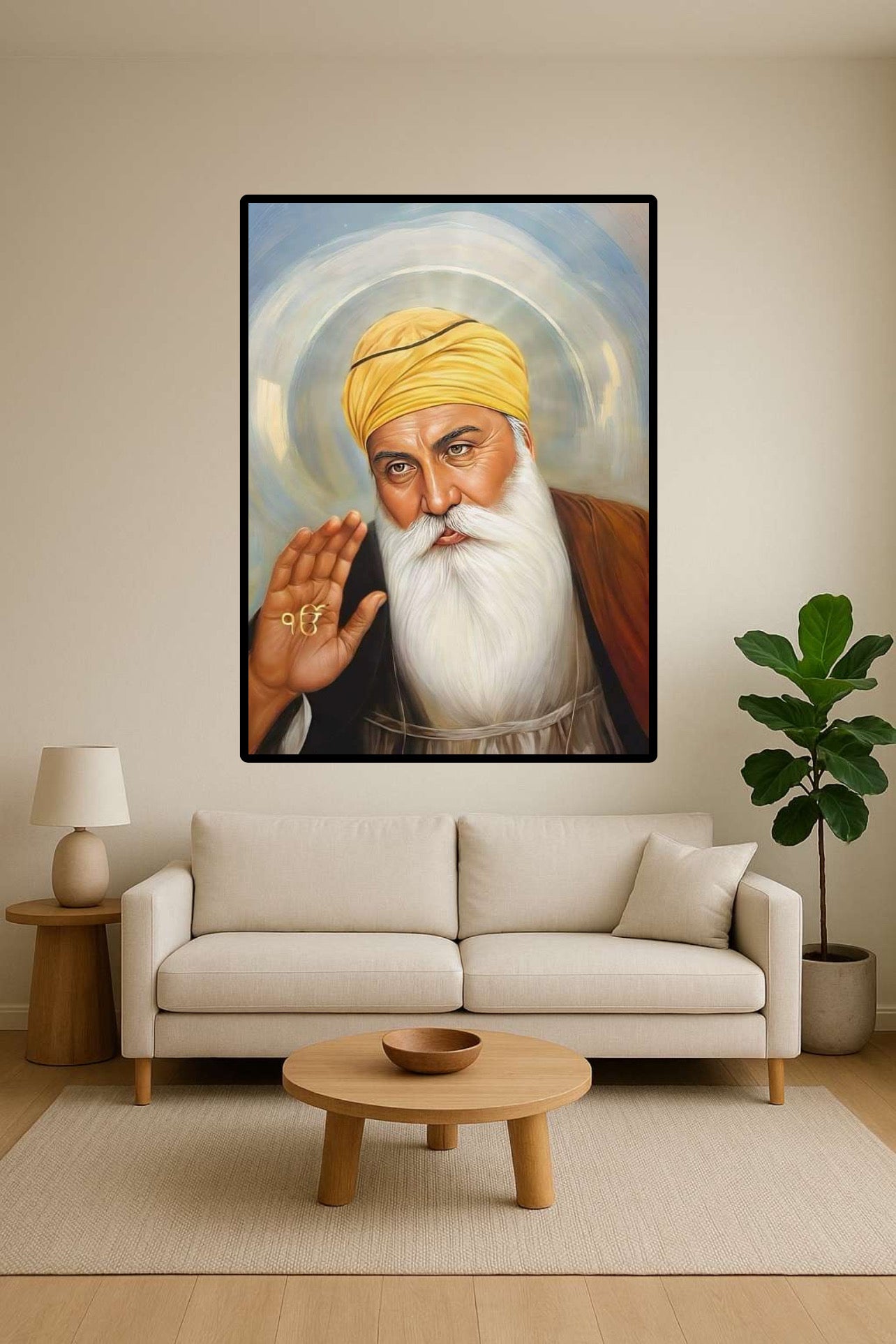 Guru Nanak Dev ji Sikhi Founder Ek Onkar on Palm of Hands Wall Art Poster
