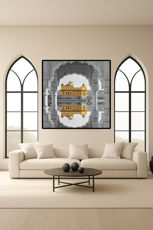 Shri Harmandir Sahib in Amritsar Punjab Grey Pillars Wall Art Poster