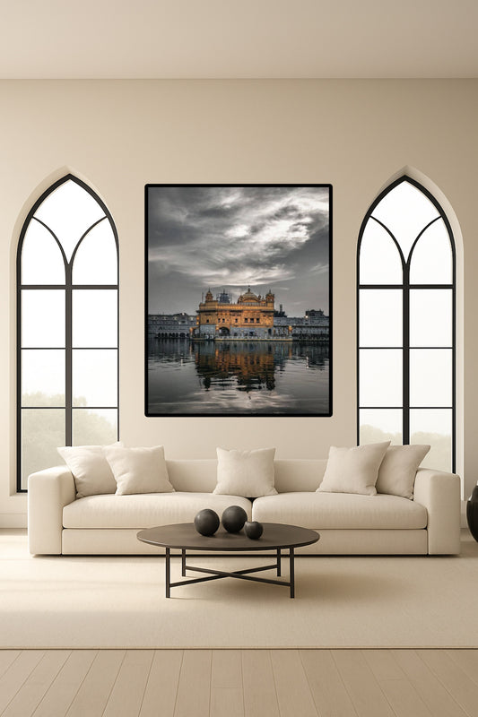 Black & Grey Themed Harmandir Sahib in Amritsar Punjab Wall Art Poster