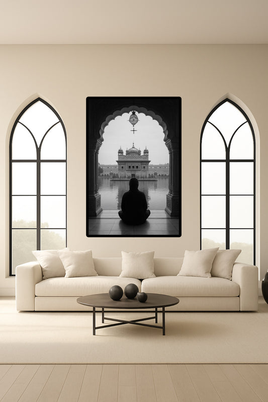 Gazing Portrait Black & Grey Shri Harmandir Sahib Portrait Pillars Wall Art Poster