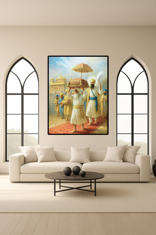 Opening of First Parkash of Guru Granth Sahib Ji at Shri Harmandir Sahib Ji Sikhi Symbolic Wall Art Poster