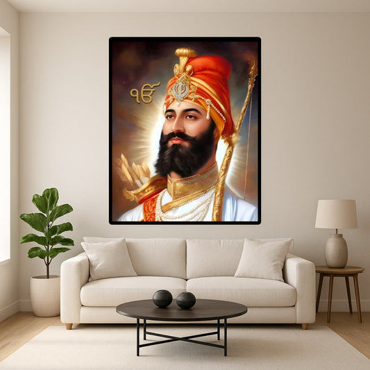 Guru Gobind Singh Ji Portrait Red and White Ek Onkar Wall Art Poster
