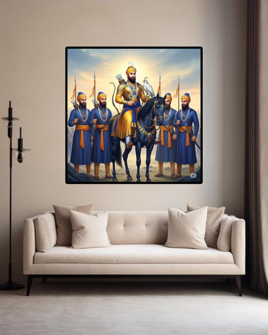 Shri Guru Gobind Singh Ji & Chaar (4) Sahibzaade Wall Art Poster